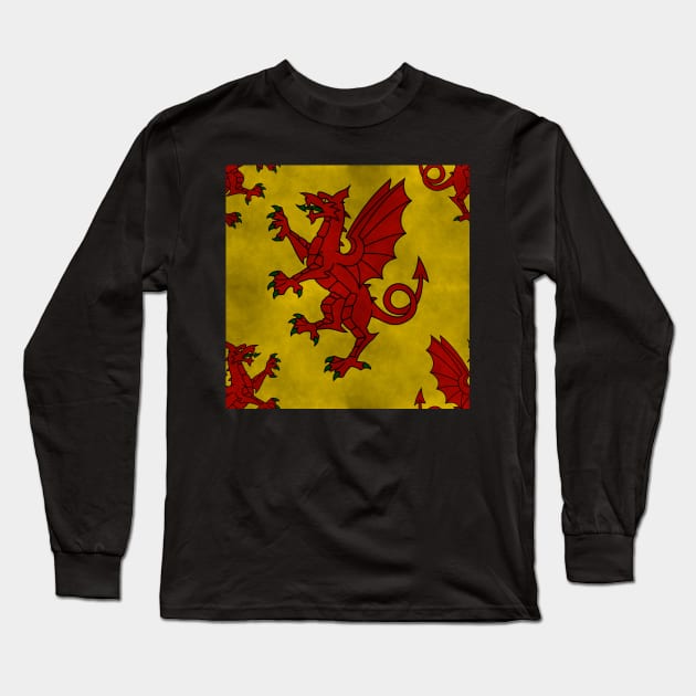 Red Dragon Rampart Pattern Long Sleeve T-Shirt by SolarCross